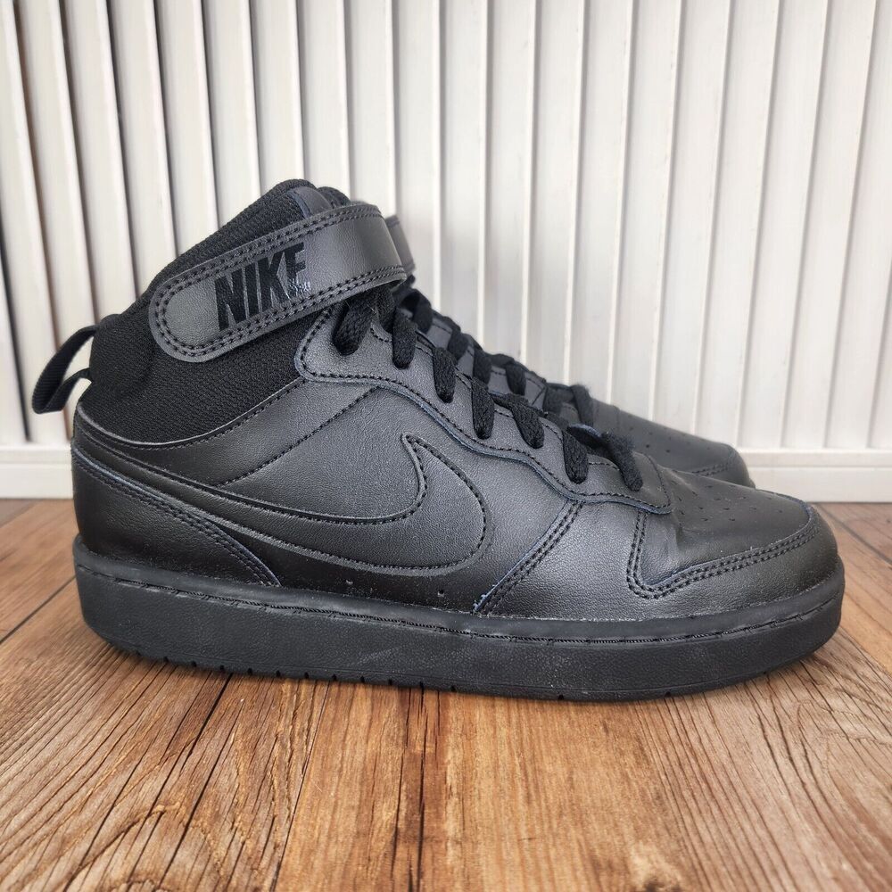 Nike Court Borough Mid 2 Womens 7.5 (6Y) Triple Black Sneakers Shoes CD7782-001